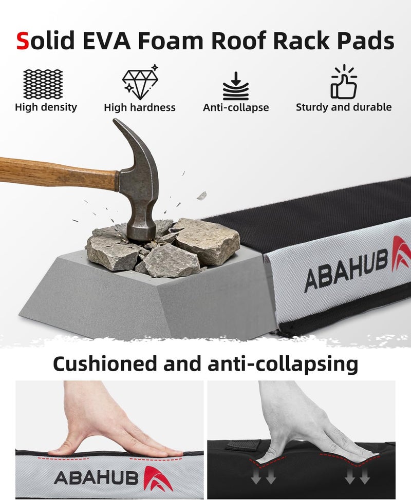 Abahub وسادات سقف ناعمة مع 2 حزام ربط، 2 حبل ربط، 2 حلقة غطاء وحقيبة تخزين، للوحة التزلج، الكاياك، القوارب، نظام رفوف سقف السيارة العالمي القوي - Image 2
